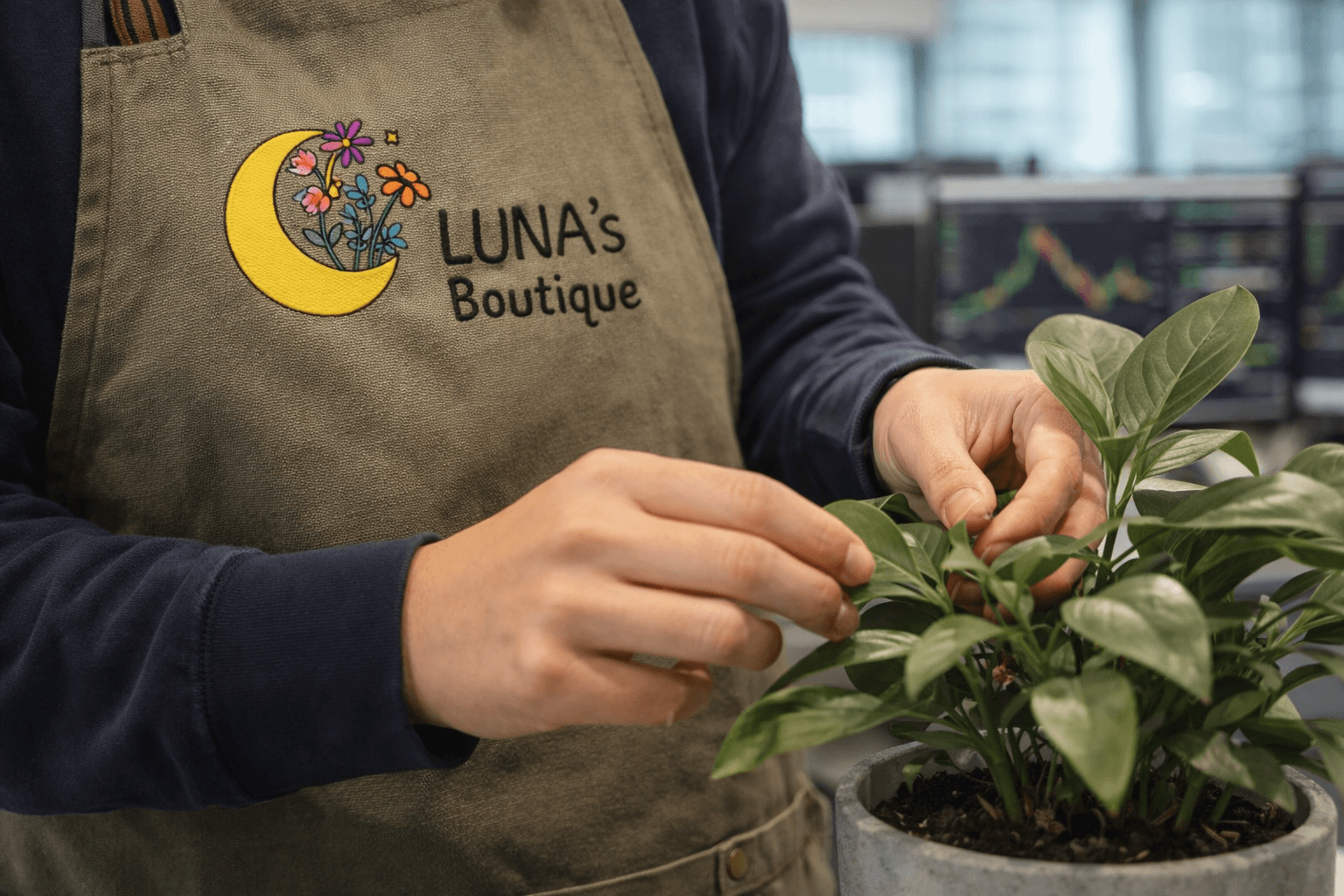 Luna's Home Garden-ийн мэргэжилтэн оффисын ургамал арчилж байна